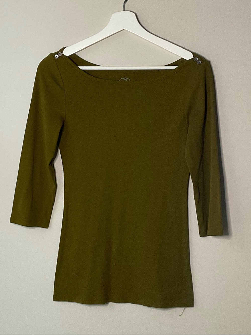 Old Navy Olive Green Boatneck 3/4 Sleeve Top Small